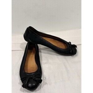 coach black ballet flats Tassel Bow Canvas Leather Trim Women 7.5 Slip On Shoes